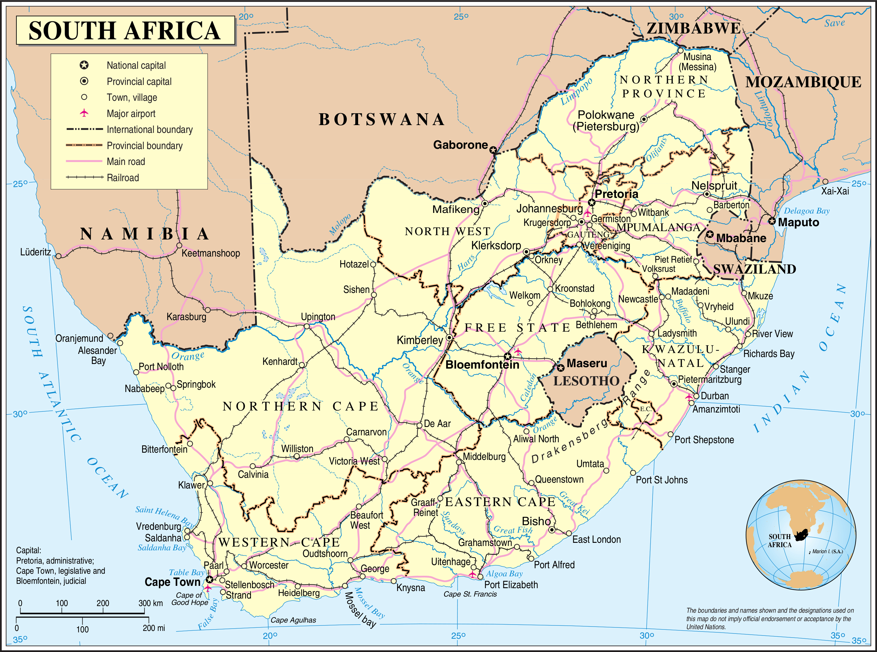 Südafrika Straßenkarte